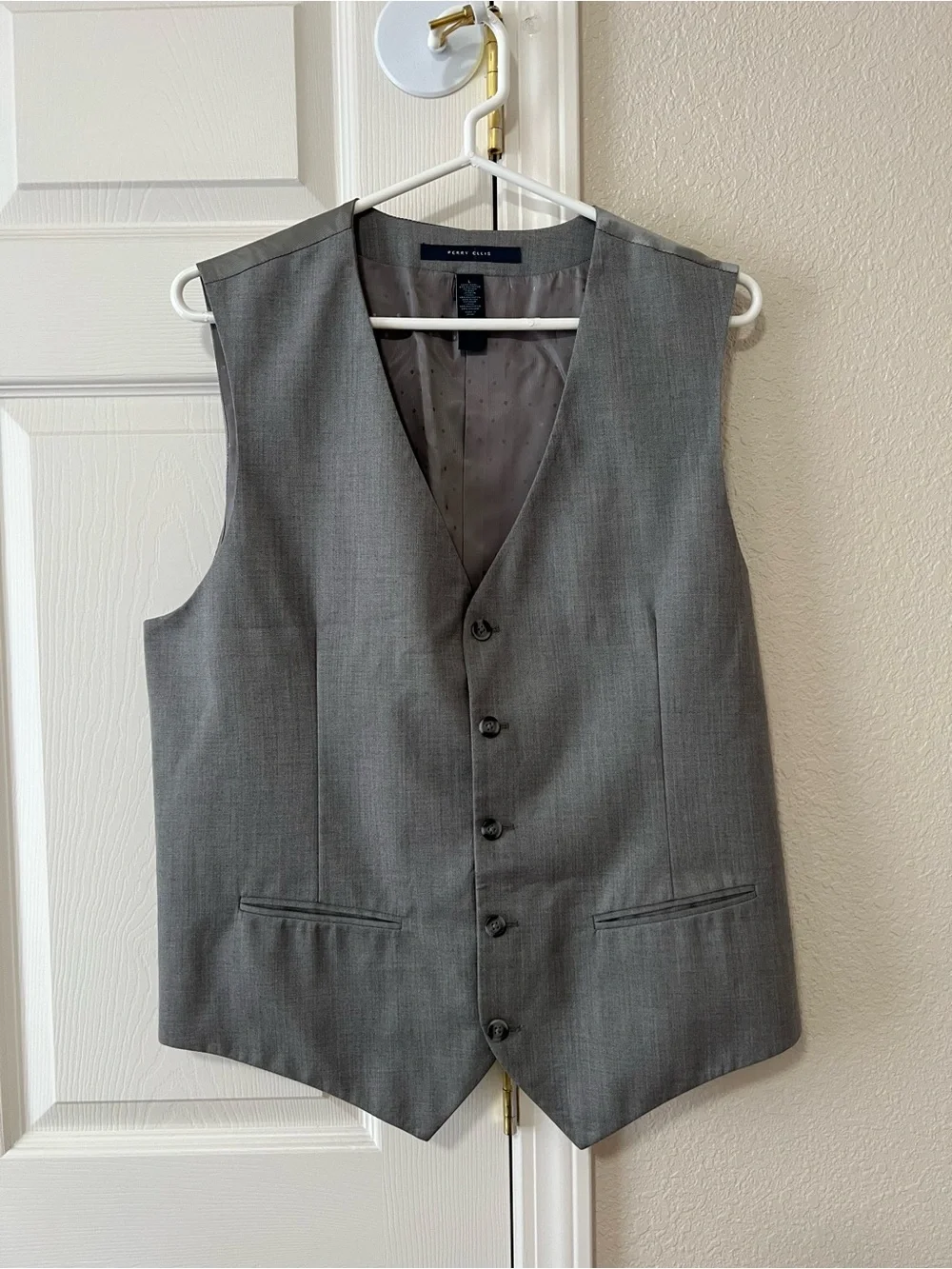 Perry Ellis Gray Dress Vest Men’s Large Formal Suit Waistcoat